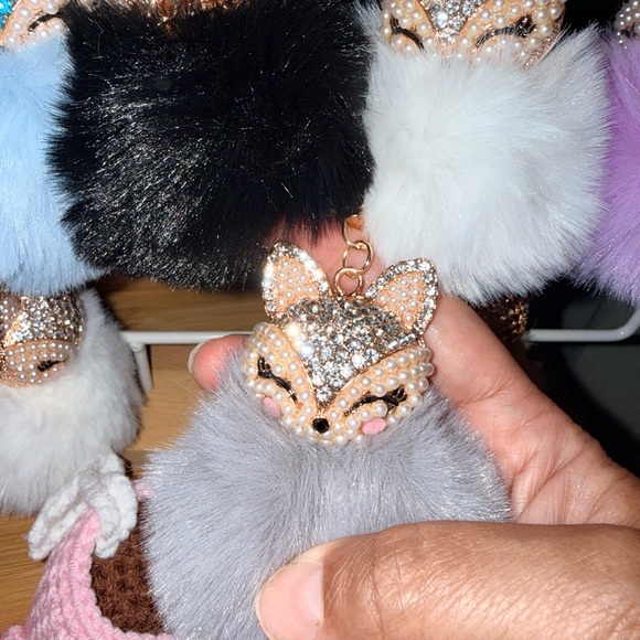 Furry Fox Keychain with Rhinestones - Picture 3 of 4